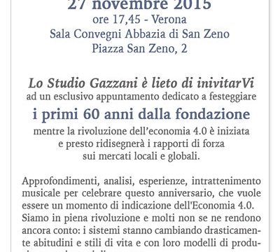 Lo Studio Gazzani è lieto di invitarVi ad un esclusivo appuntamento dedicato a festeggiare i primi 60 anni della fondazione